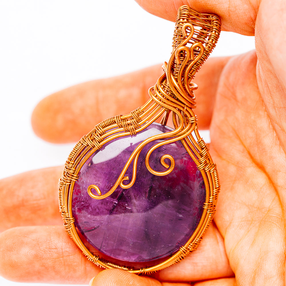Dark Amethyst Wire Wrap Pendant 2 3/4" (Copper)