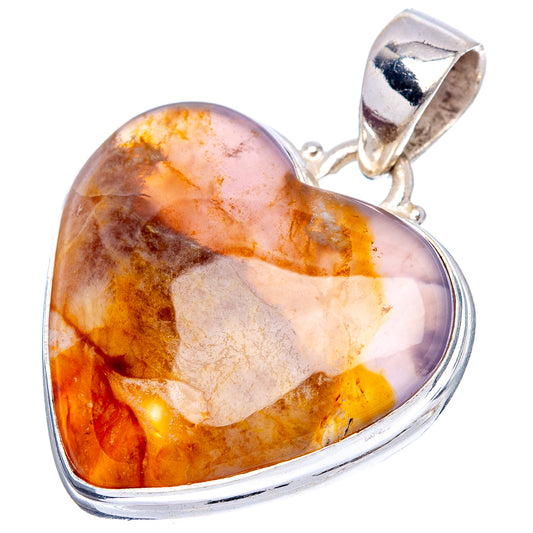 Heart-shaped plume agate pendant, .925 sterling silver bezel and open top bail