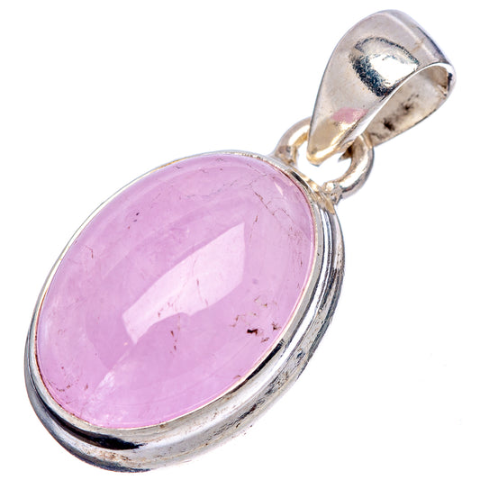 Oval kunzite pendant with pink cabochon and loop bail in .925 sterling silver setting