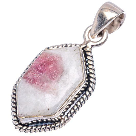 Sterling silver octagonal pendant with pink tourmaline quartz centerpiece and bail