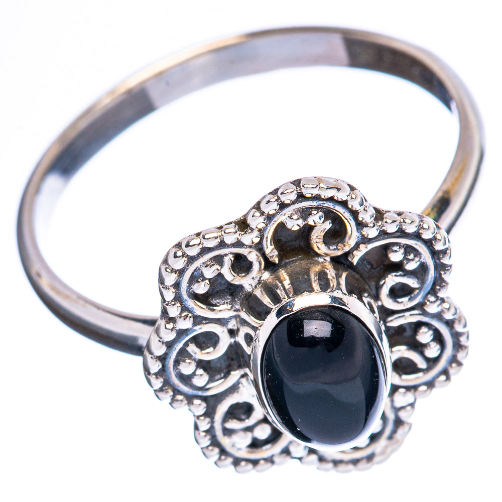 Value Black Onyx Flower Ring Size 8.25 (925 Sterling Silver) R3183