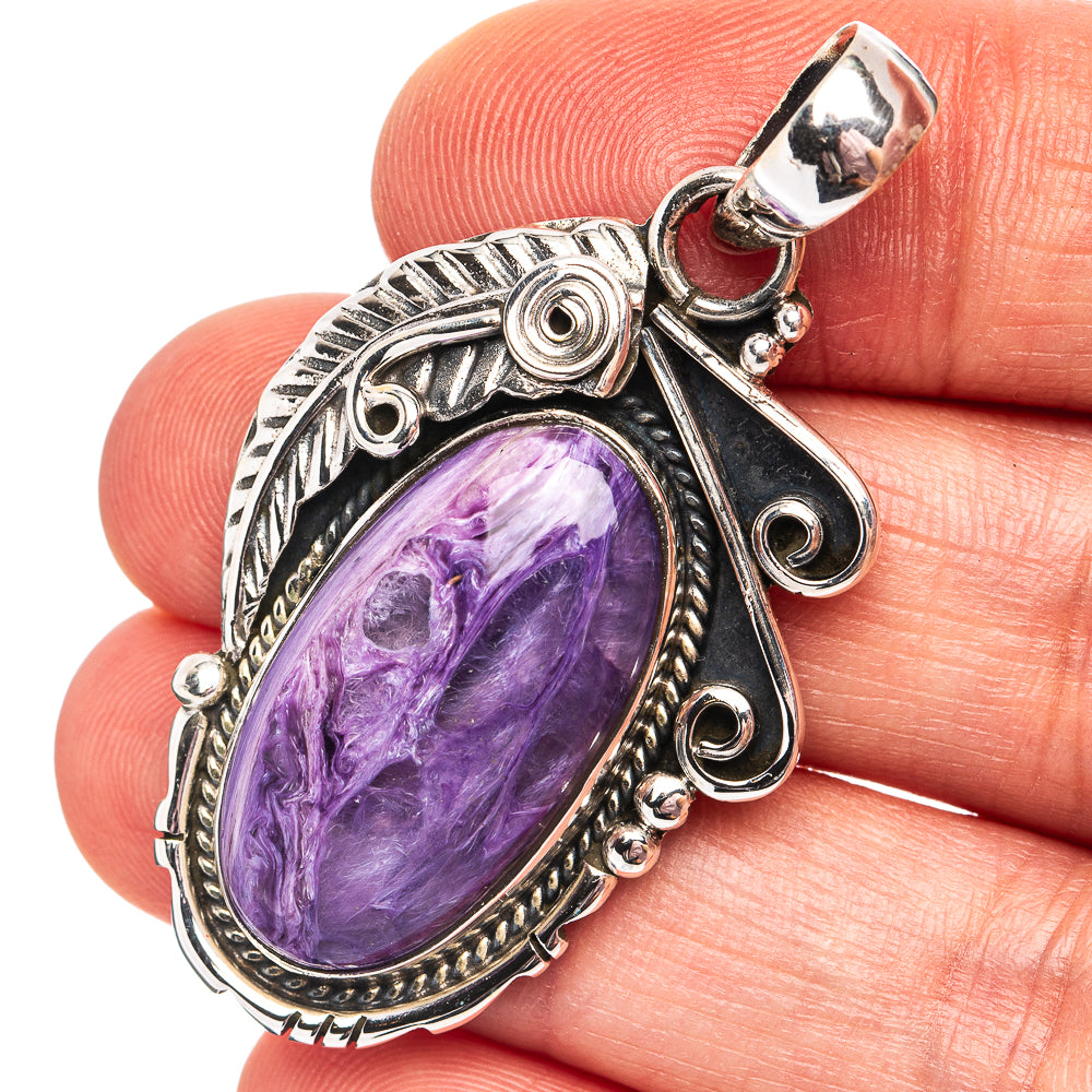 Premium Charoite Pendant 1 3/4" (.925 Sterling Silver)