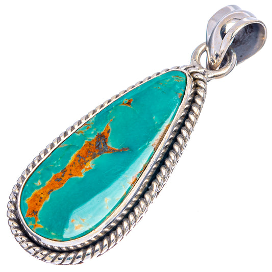 Turquoise teardrop pendant with .925 sterling silver rope edge, top bail loop
