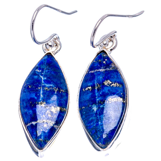 Lapis lazuli teardrop dangle earrings, .925 sterling silver hooks and blue stones