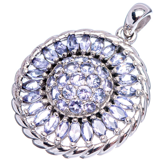 Sterling silver round gemstone cluster pendant with faceted stones, top bail visible
