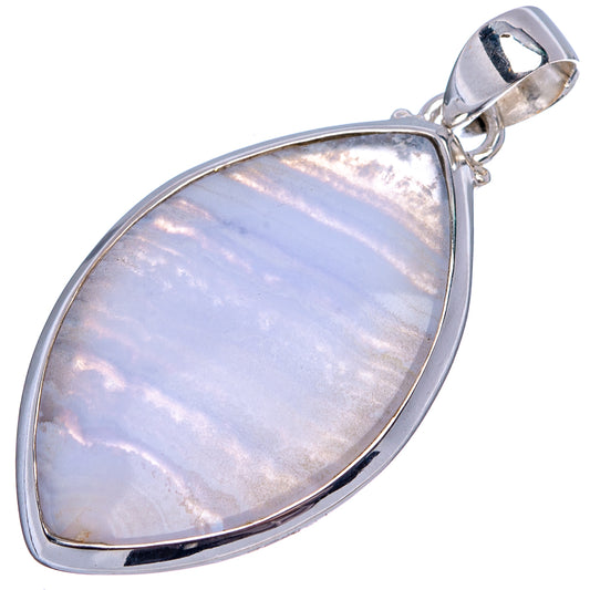 Teardrop lace agate pendant in .925 sterling silver with pale blue sheen