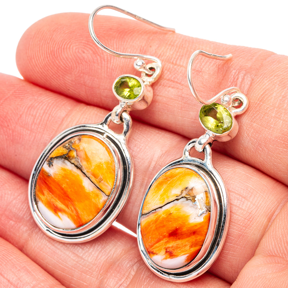 Spiny Oyster Turquoise, Peridot 925 Sterling Silver Earrings 1 3/4" (925 Sterling Silver) E2159