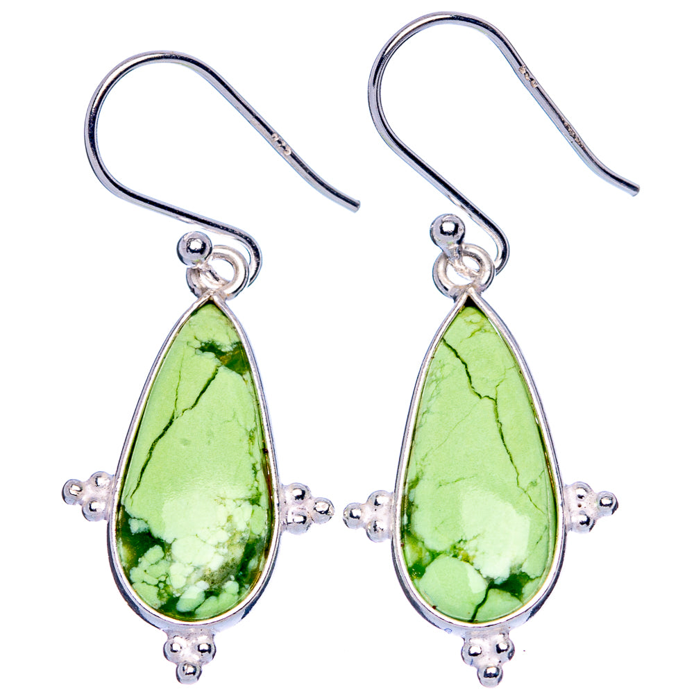 Pair of sterling silver teardrop earrings with green chrysoprase gemstones and fishhook backs