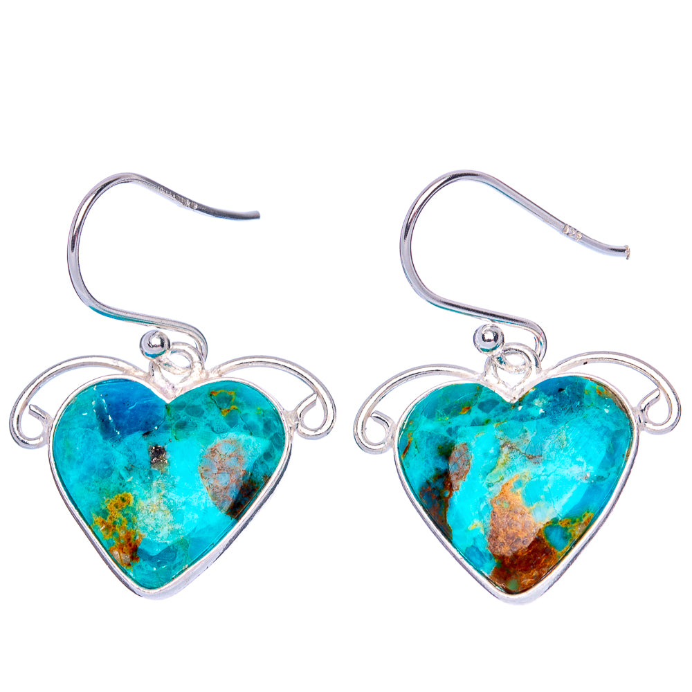 Chrysocolla Heart Earrings 1 1/8" (925 Sterling Silver) E1241