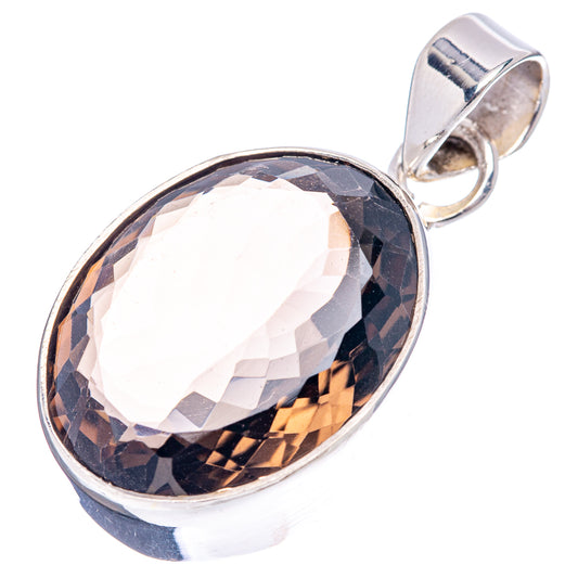 Oval smoky quartz pendant, .925 sterling silver bezel with faceted dark gray stone
