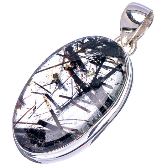 Tourmalated quartz pendant with oval dark quartz inclusions in silver bezel