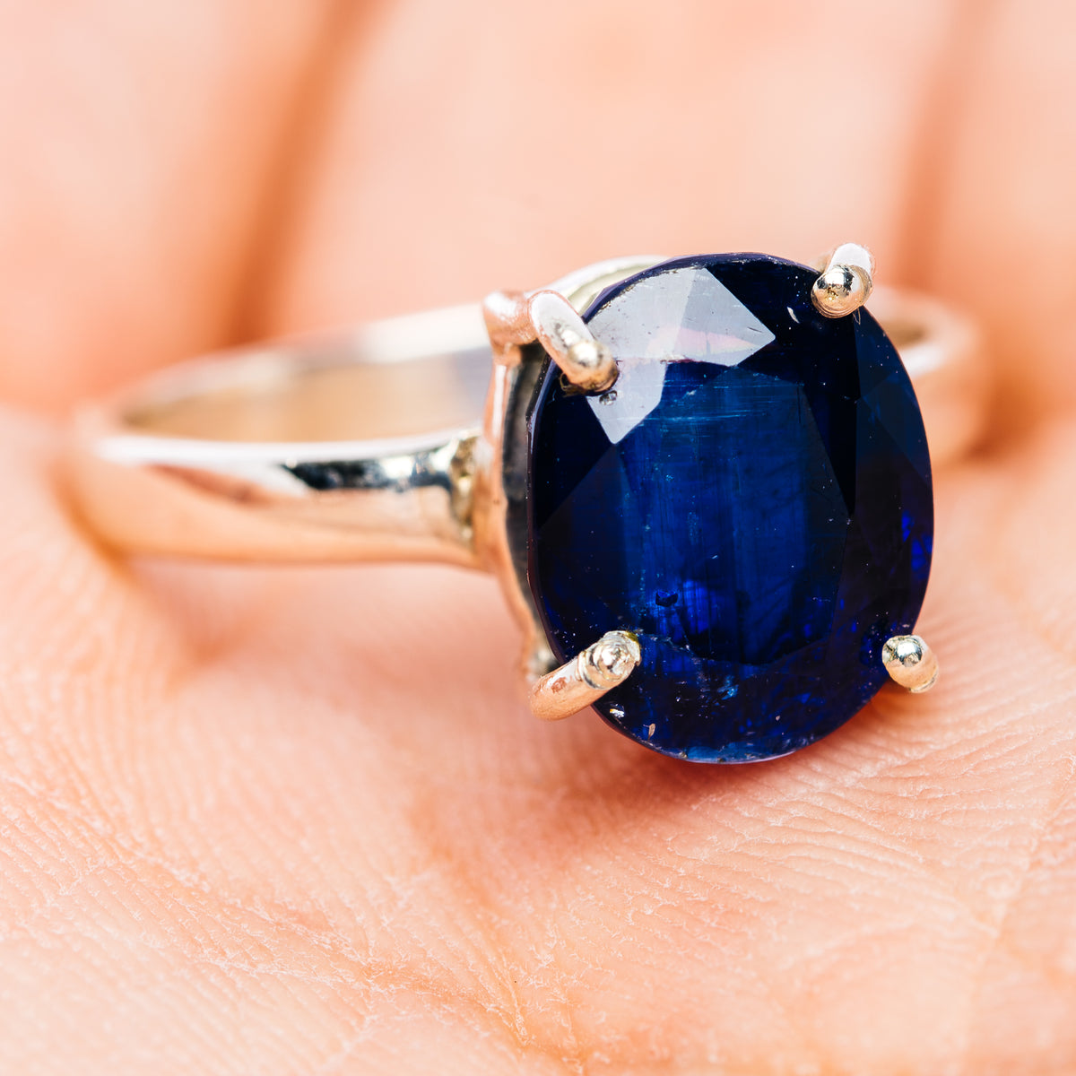 Faceted Sapphire Blue Kyanite Ring Size 7.75 (.925 Sterling Silver)
