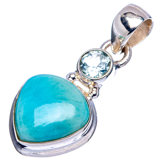 Sterling silver pendant with heart-shaped larimar cabochon and small oval light-blue gemstone