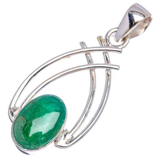 Sterling silver emerald pendant with oval green gemstone and openwork arc frame