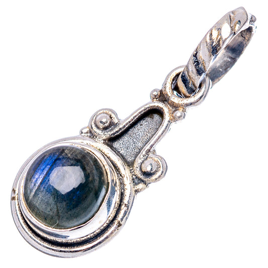 Labradorite pendant with blue oval stone in .925 sterling silver setting, bail loop