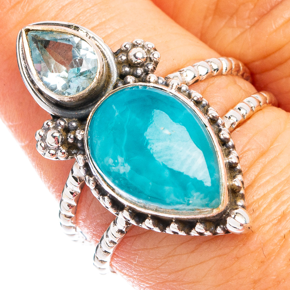Rare Larimar, Blue Topaz Ring Size 8 (.925 Sterling Silver)