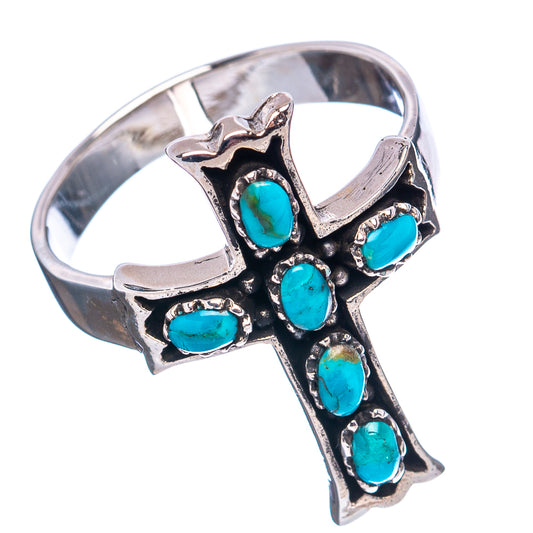 Turquoise cross ring with oval stones, oxidized .925 sterling silver band