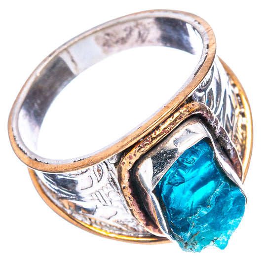 Apatite gemstone ring in polished sterling silver with faceted blue stone, openwork setting