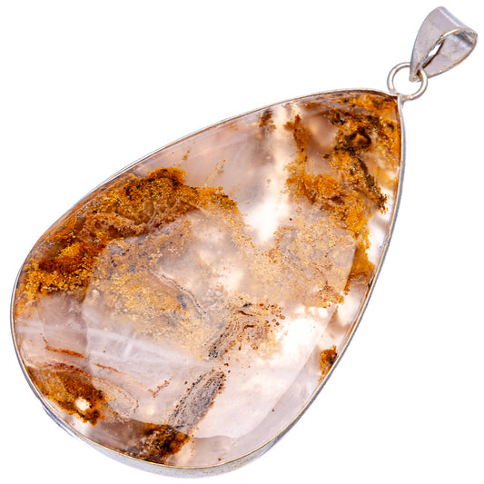Silver-plated agate teardrop pendant with translucent cream base and amber flecks