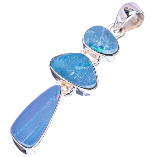 Sterling silver opal doublet pendant with two oval blue stones and one teardrop