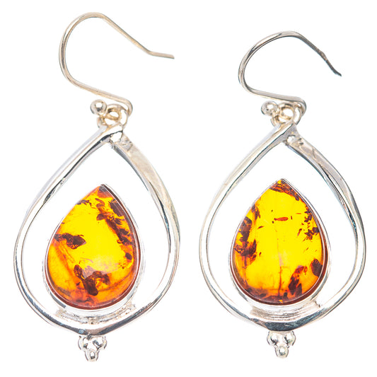 Sterling silver teardrop amber drop earrings with yellow marbled stones