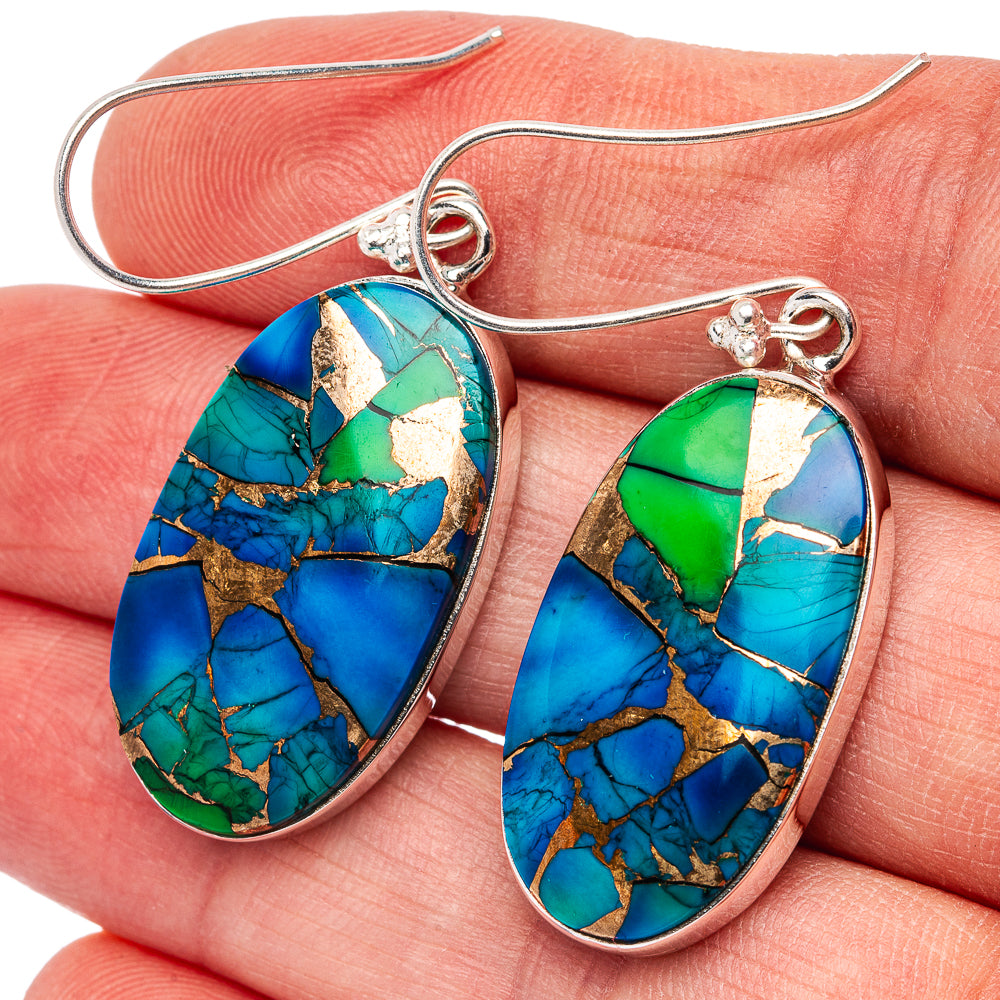 Premium Peacock Dahlia Turquoise Earrings 1 7/8" (.925 Sterling Silver)