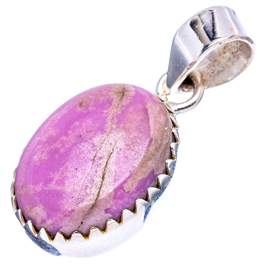 Oval purple phosphosiderite pendant with scalloped sterling silver bezel and bail