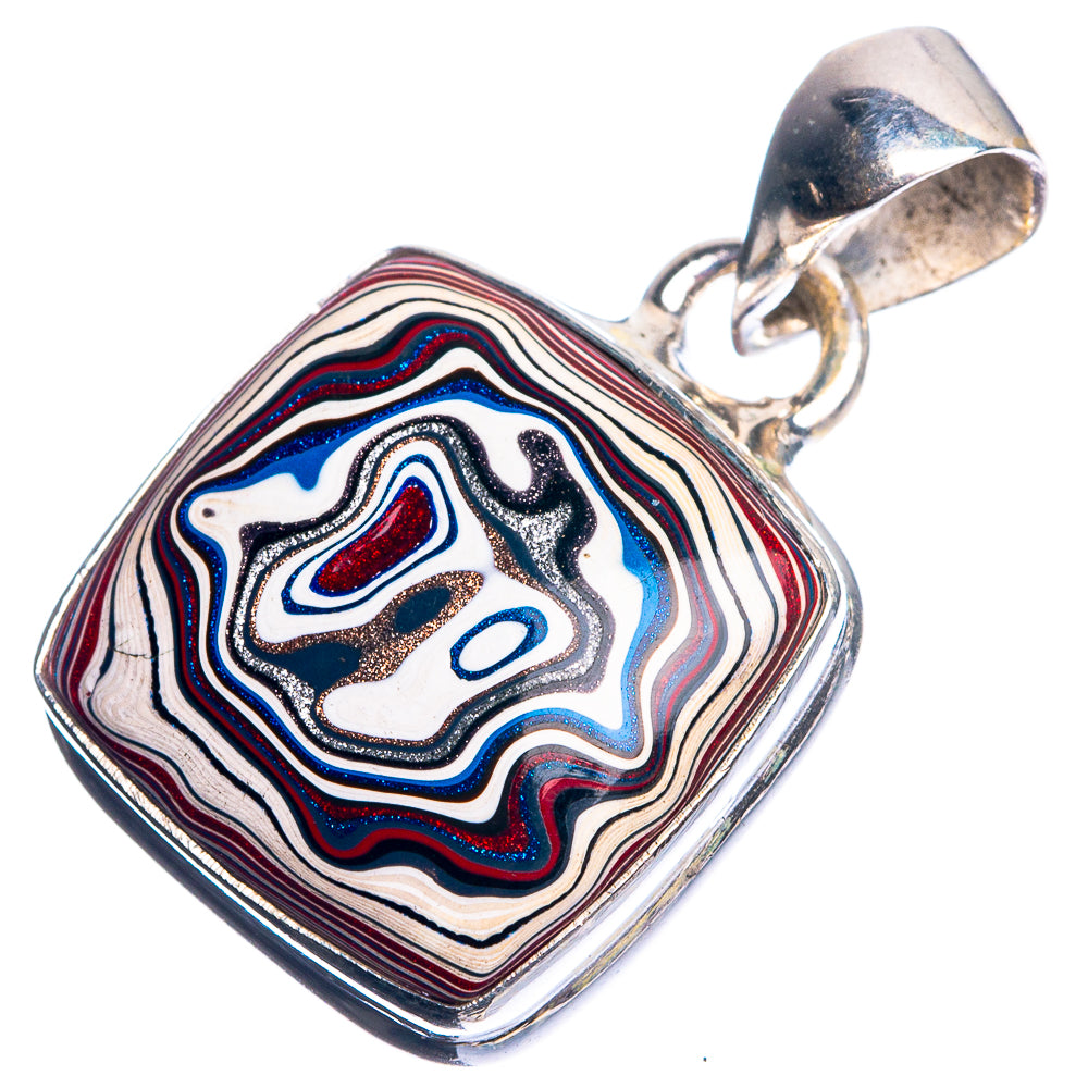Sterling silver pendant with blue, red, and white swirl in a square bezel