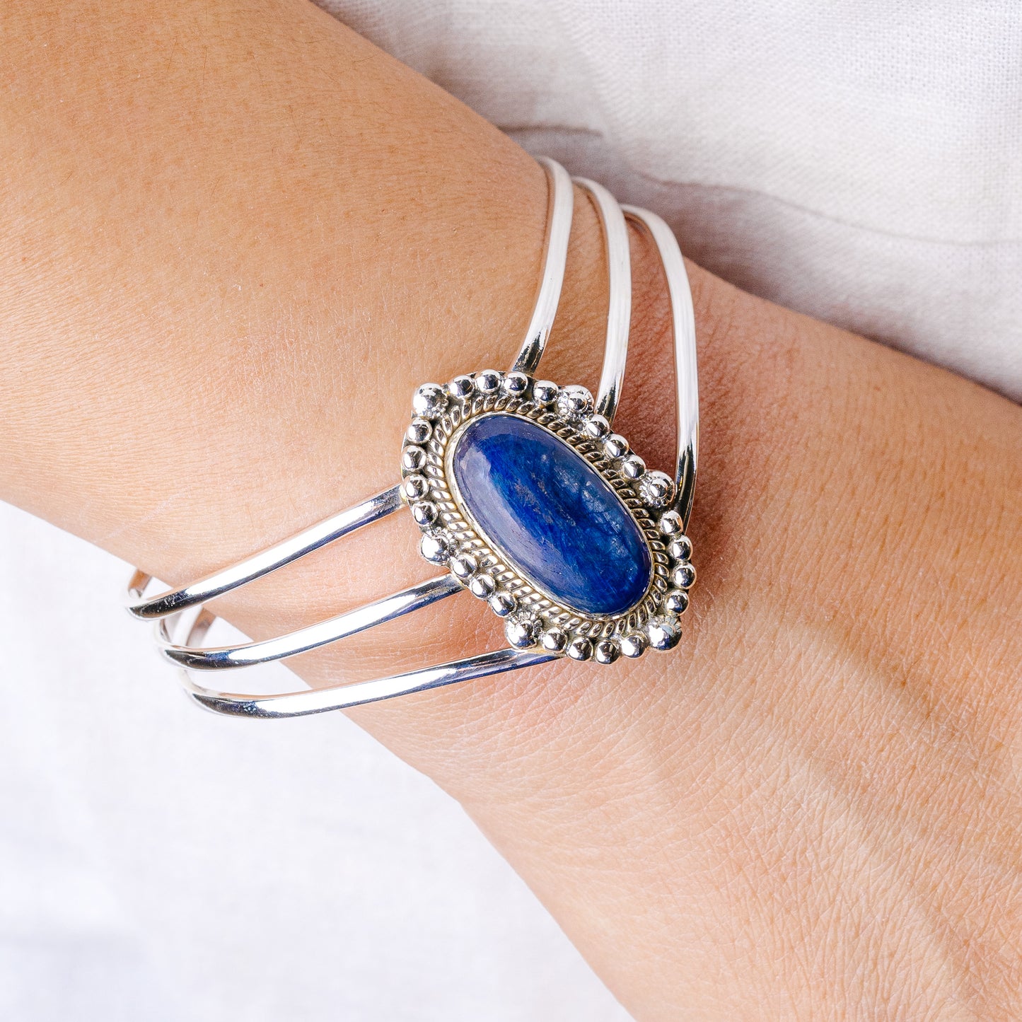 Kyanite Cuff Bracelet Adjustable (925 Sterling Silver) B90425