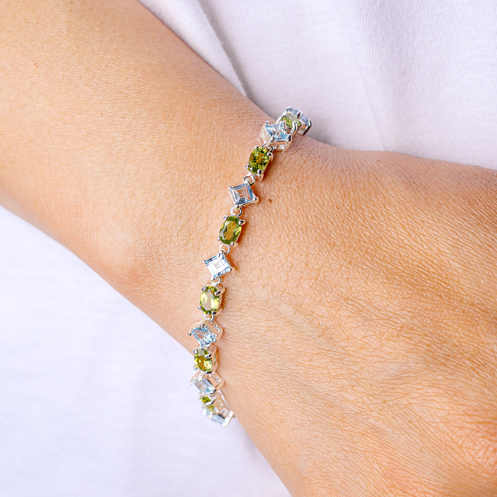 Peridot, Blue Topaz Bracelet 6 7/8 To 7 7/8" (925 Sterling Silver) B90383