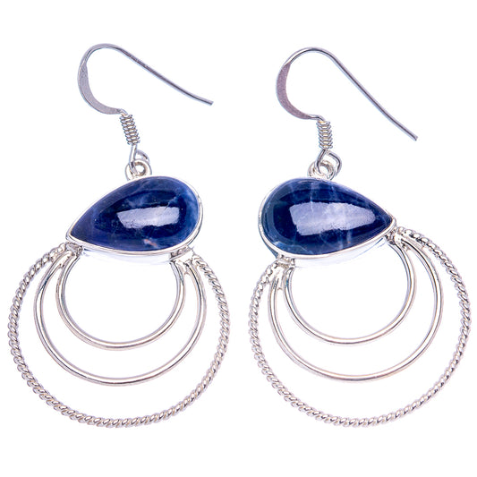 Sterling silver drop earrings with oval blue sodalite and two hoop frames