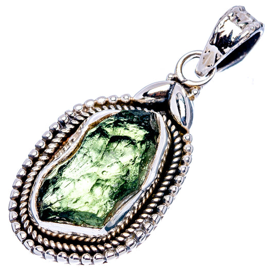 Sterling silver teardrop pendant with green rough stone and loop bail