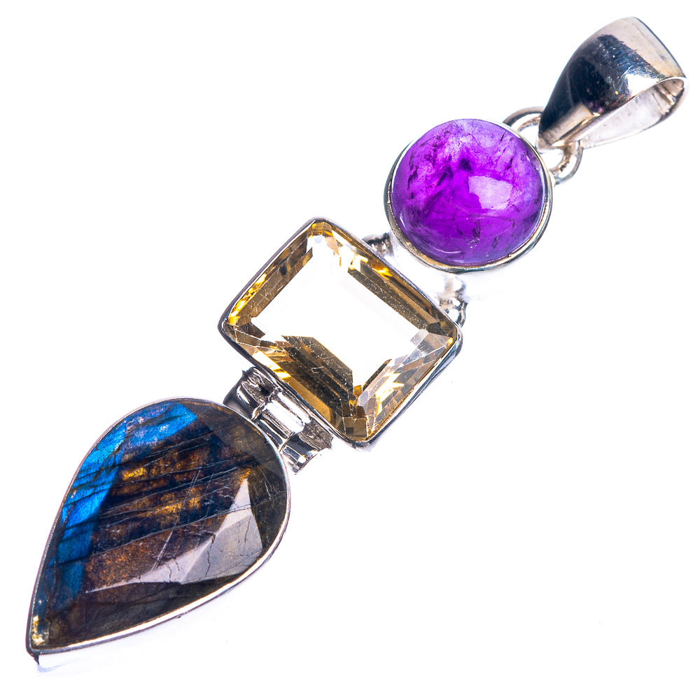 Labradorite, Citrine, Amethyst 925 Sterling Silver Pendant 2 1/8"