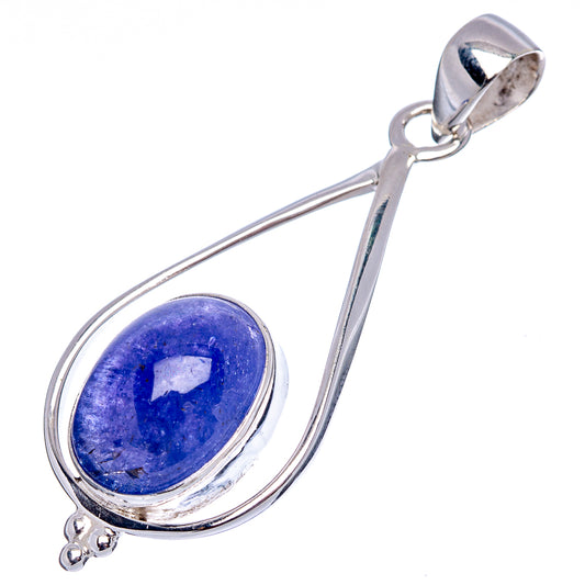 Sterling silver teardrop gemstone pendant with blue stone and open loop bail