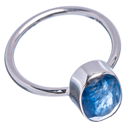 Sterling silver kyanite ring, oval blue stone set in raised bezel