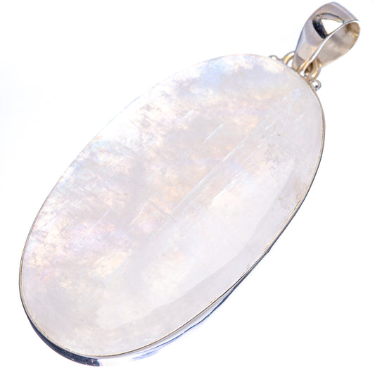 Large oval moonstone pendant with sterling silver frame and shiny rainbow flash