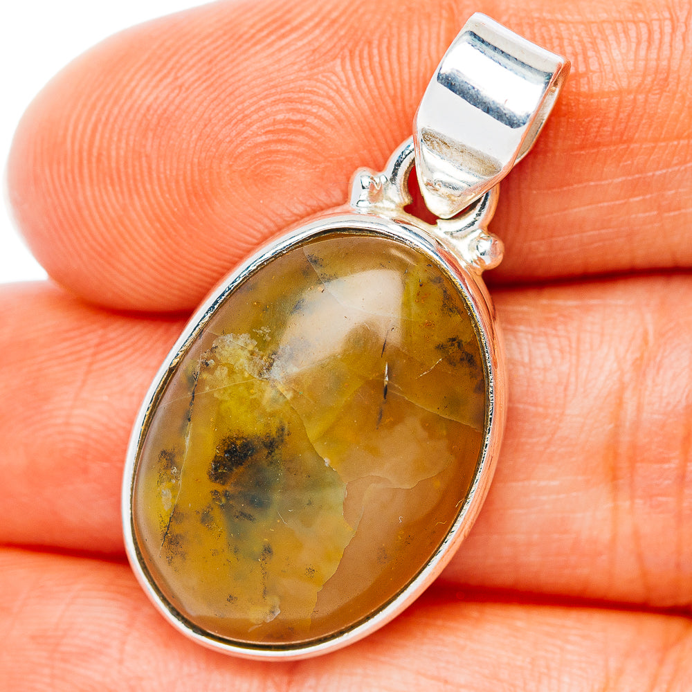 Yellow Dendritic Opal Pendant 1 3/8" (.925 Sterling Silver)