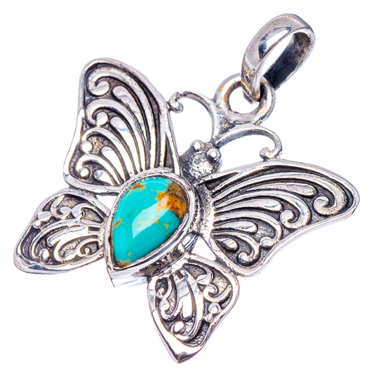 Turquoise butterfly pendant .925 sterling silver with turquoise oval cabochon and loop bail