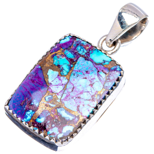 Sterling silver pendant with rectangular purple and blue turquoise mosaic, scalloped edge