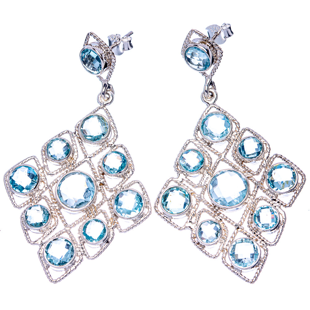 Signature Blue Topaz Earrings 2 3/8" (925 Sterling Silver) E1076