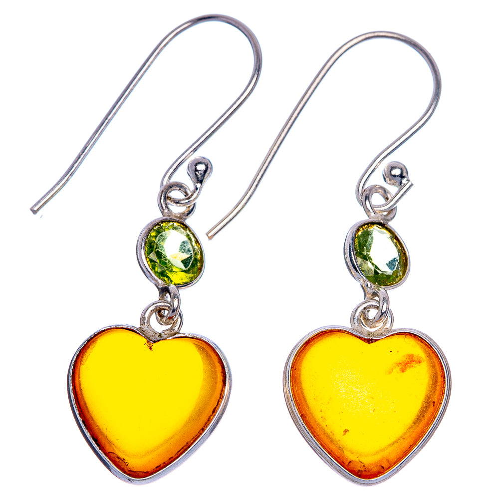 Carnelian Heart, Peridot Earrings 1 1/2" (925 Sterling Silver) E1060