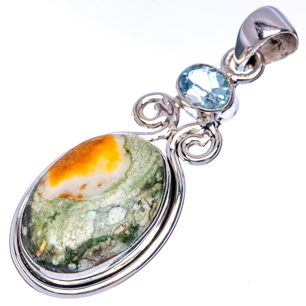 Ocean Jasper, Blue Topaz Pendant 1 3/4" (925 Sterling Silver) P41472