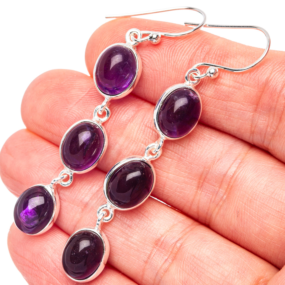 Amethyst Earrings 2 1/4" (925 Sterling Silver) E3134