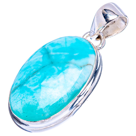Oval larimar stone pendant in .925 sterling silver bezel and hinged bail