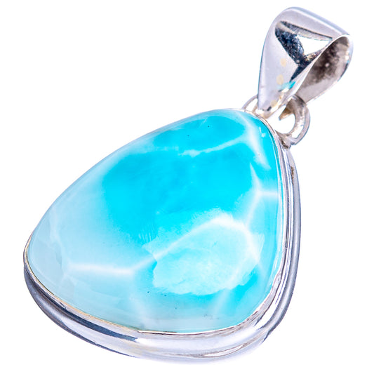 Rare larimar pendant .925 sterling silver, oval teardrop blue cabochon with bezel