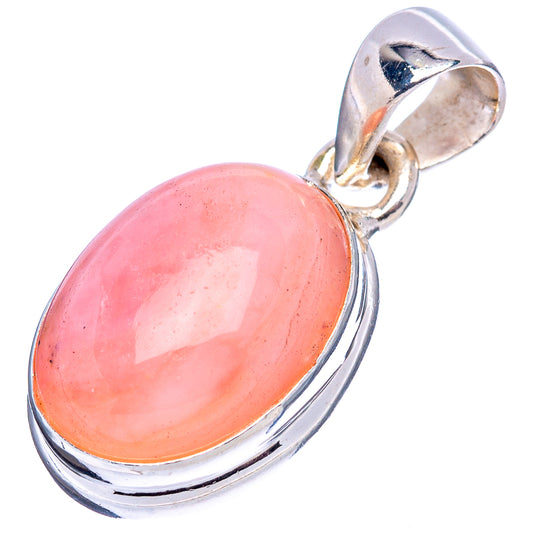 Pink oval opal pendant in .925 sterling silver with angled bail, polished pink stone