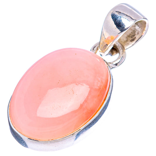 Oval pink opal pendant in .925 sterling silver bezel