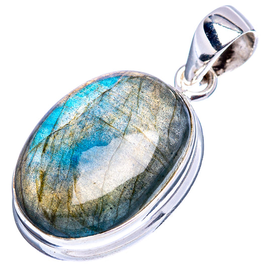 Oval labradorite gemstone pendant with .925 sterling silver bezel and open bail