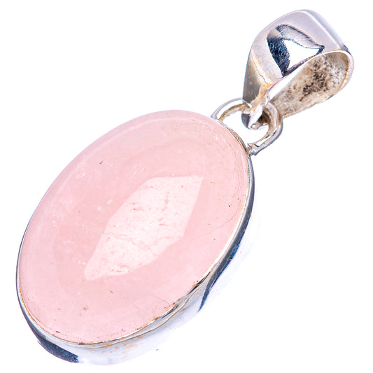 Rose quartz oval pendant in polished .925 sterling silver bezel with loop bail