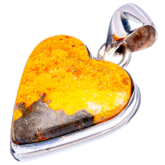 Sterling silver heart pendant with yellow-orange bumblebee jasper and polished bail